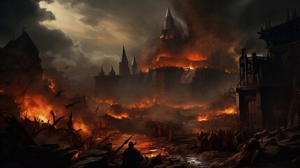 Apocalyptic city scene with lost skyscrapers