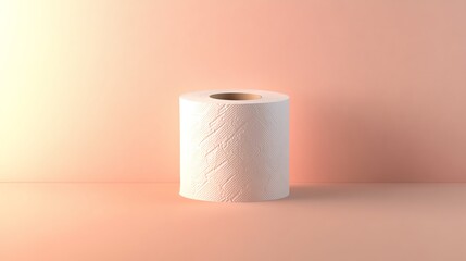 White toilet paper roll on a light peach background, toilet paper, warm and soft