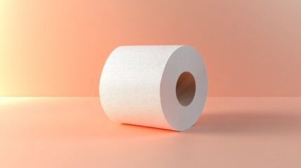 White toilet paper roll on a light peach background, toilet paper, warm and soft