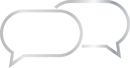 Two overlapping 16x9 aspect ratio silver metallic dialogue boxes with oval shape. Blank outline message bubbles with sharp, downward-pointing triangular tail on the left on transparent background.