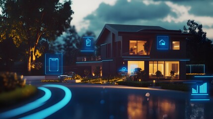 Smart Home Technology Concept with Illuminated Icons