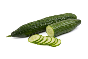 Sliced cucumber on a white background