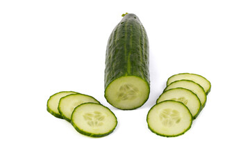 cucumber with slices on white background