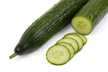 cucumber with slices on a white background