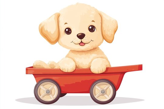 recommend clip art: Adorable Plush Puppy in Toy Wagon Cartoon Illustration