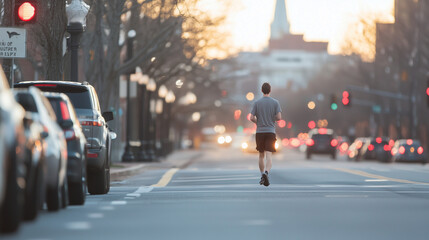 Jogger Waiting at Traffic Light in Urban Setting