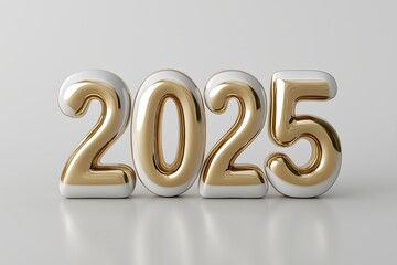 Happy New Year 2025, 3D render of gold numbers on white background
