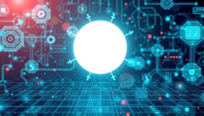 Obraz premium Illuminated Elegance A Digital Abstract Landscape Featuring a Radiant Central Circle, Merging Futuristic Aesthetics with Ethereal Vibes.