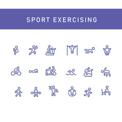 set of exercising and sport vector line icons , gym