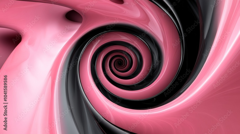 Sticker Abstract background with pink and black swirls creating a spiral shape, conveying concepts of infinity, repetition, and the passing of time