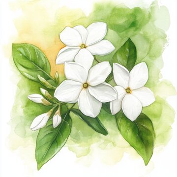 Pikake flower, jasmine flower, sambac flower, Arabian jasmine flower, watercolor
