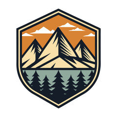 vintage hand drawn simple mountain badge, perfect for logo, t-shirts, apparel and other merchandise on White Background