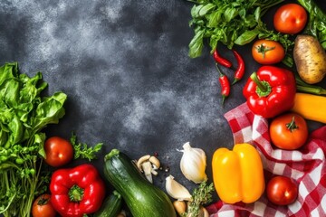 A vibrant array of fresh produce on a clean surface, with food safety certification symbols and nutritional values clearly displayed, promoting both nutrition and safe handling