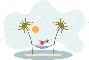 Relaxation and leisure with calm vacation at beach.flat design with people.