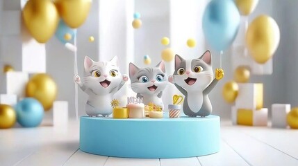 Fototapeta premium Cheerful with Adorable Feline Companions and Delightful Desserts