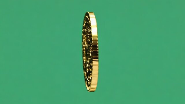 Gold coin spinning on a green screen background, generative ai