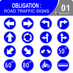 Editable vectors - Obligation: Road Road Traffic Signs Vector Icons - Adjust stroke weight - Expand to any size - Change to any colour