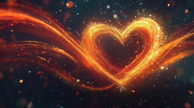 Glowing heart with particles and bokeh, love and valentines day background.