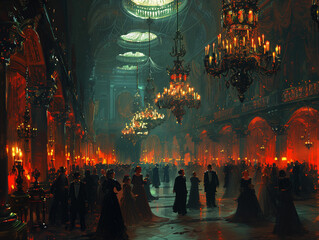 Obraz premium An high class halloween party set in a grand hall 