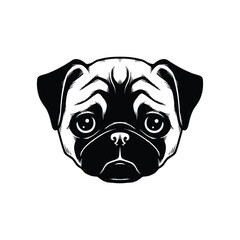 Pug dog head vector illustration. Pug face hand drawn logo emblem design.