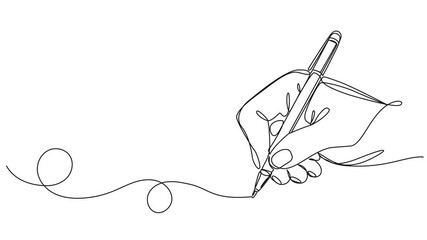 animated continuous single line drawing of hand writing or drawing with pen, line art animation