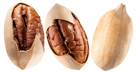 set of pecans isolated on a white background