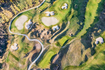 Bird's eye view of a golf course in the Taunus in autumn