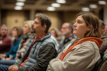 Fototapeta premium Focused audience members at a conference listening intently.
