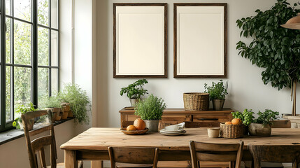 Rustic Farmhouse Dining Room Decor with Wooden Table and Chairs