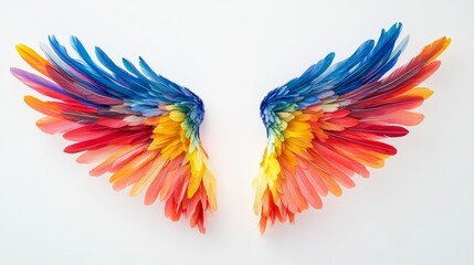Obraz premium Pair of vibrant wings is spreading, showcasing a spectrum of colors from red to blue, symbolizing freedom, creativity, and the power of imagination