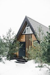 A country house in nature in winter. Rest in an ecologically clean place in winter. Glamping in...
