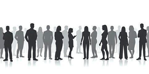 Group of people, crowd, silhouettes on white background, black and white vector illustration - generative AI