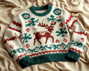 Festive Reindeer Ugly Christmas Sweater with Snowflakes and Bright Holiday Pattern, Perfect for Christmas Parties and Ugly Sweater Contests