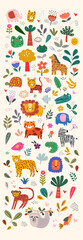 Baby hand drawn design for textile, posters, cards. Baby animals pattern. Fabric baby design.. Vector illustration with cute animals. Nursery baby pattern illustration