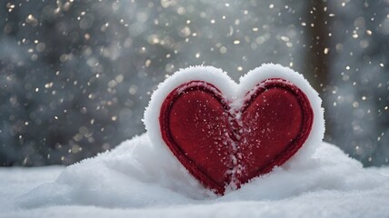 Fototapeta premium A love-filled heart drawn in the snow, adding warmth to the frosty landscape.