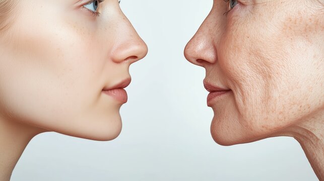 Profile comparison of a young woman and an elderly woman