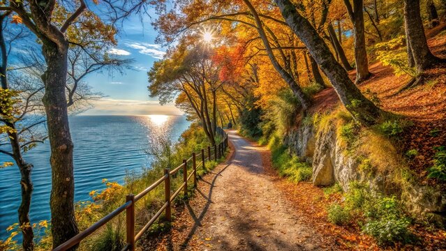 Beautiful photo of a winding path surrounded by fall foliage in Duino, Trieste