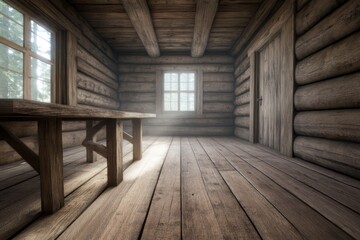 Rustic Cabin Interior with Natural Wood Walls, Exposed Beams, and a Crackling Fireplace, Cozy Log Cabin Retreat for Peace and Warmth