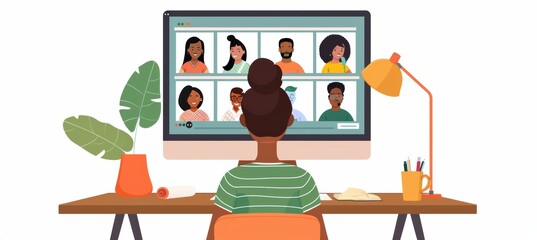 Employee attending a virtual training session via computer, notebook in hand