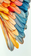 Obraz premium Close up of bright blue, yellow, orange, and red macaw feathers creating a vibrant natural background of layered feathers