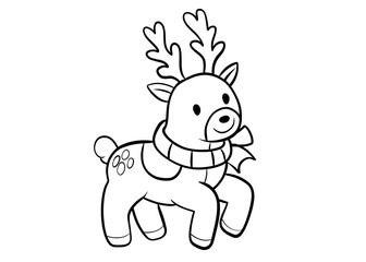 Black and white coloring page for children with a New Year's deer. Children's winter coloring book. Deer in linear style.