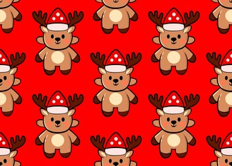 Set of deer. Seamless pattern with deer. New Year's pattern with deer on a red background. Christmas mood.