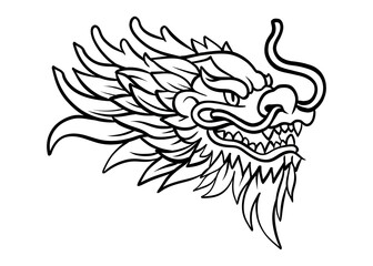 Black and white coloring page for children with a dragon. Children's winter coloring book. Dragon in linear style.