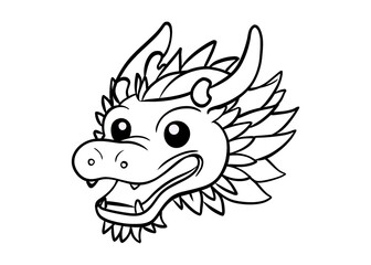 Black and white coloring page for children with a dragon. Children's winter coloring book. Dragon in linear style.