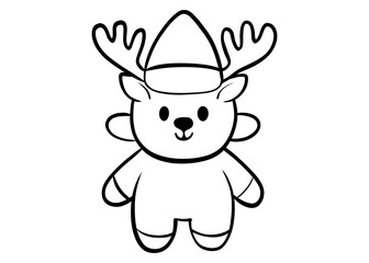 Black and white coloring page for children with a New Year's deer. Children's winter coloring book. Deer in linear style.