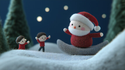 Winter wonderland made of felt.Play with Santa on the snowy hill