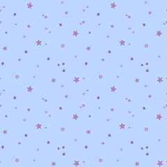 Seamless baby pattern with purple stars on blue background 