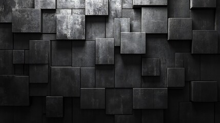 Matte black tech wall with deep layered cube textures offering a mysterious and hightech ambiance ideal for innovative office spaces or avantgarde home designs