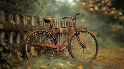 Fototapeta premium Rusty Bicycle Against Fence