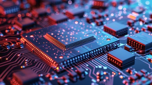 Quantum computer concept with a CPU processor, showcasing intelligent quantum qubit computing technology for advanced tech and computing themes with copy space